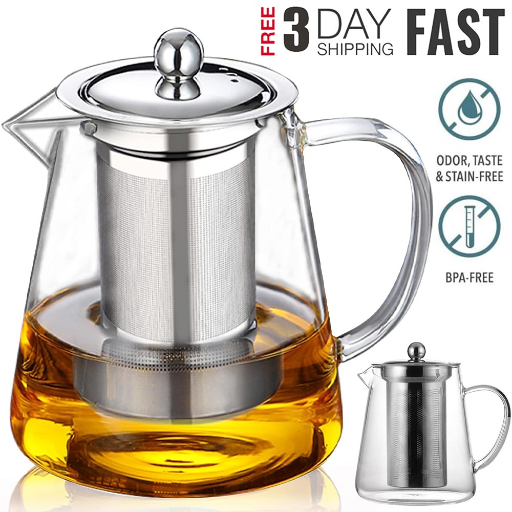 Teekanne mit Edelstahlfilter Teebereiter Glaskanne Kanne Tee Teefilter Teesieb