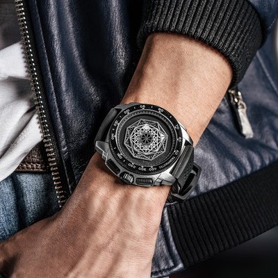 Men Quartz Watch Geometric Dial Silicone Strap Fashion Analog Timepiece