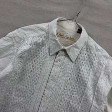 Robert Graham Button Down Shirt Mens XL White Embroidered Long Sleeve Textured