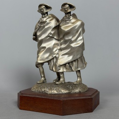 Skulptur Messing Silber Unterzeichnet A. Berti Carabinieri IN Tormenta Vintage