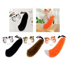 Ears and Tail Set Decoration Headdress Plush Headband for Kids Adults Carnival