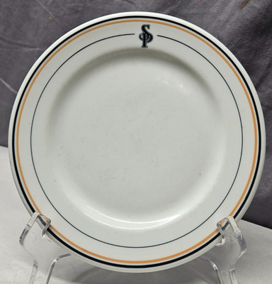 SYRACUSE 3 STRIPE ORANGE BLACK SP MONOGRAM BREAD/BUTTER PLATE DATE CODE J2 1929