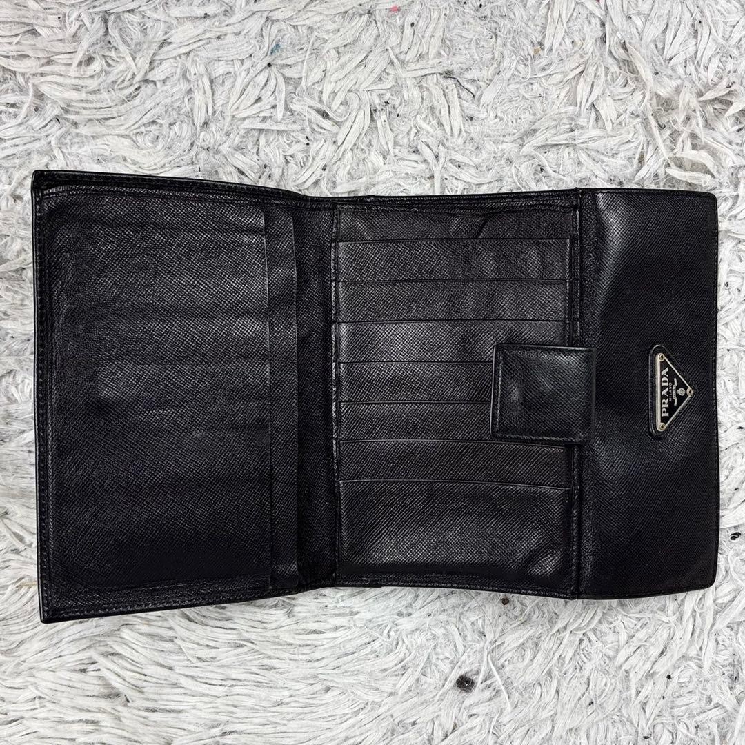 PRADA Saffiano Leather Compact Bifold Wallet Triangle Logo Black 4.3x6.3x0.8" thumbnail 14