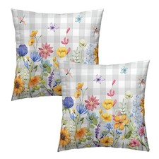 2PCs Spring Floral Pillow Covers- 18"x18" Watercolor Summer Flowers Cotton Th...