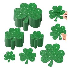 90 Pcs Cutouts Glitter St Patrick's Day Cutouts 3 Sizes Papers Green Shamrock