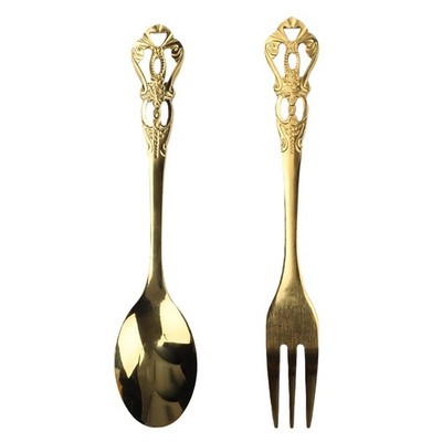 1 Paar Vintage Gold Löffel Gabel Besteckset Edelstahl Luxus Wüste Spoon
