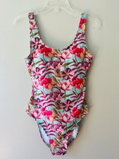 Nicole Miller Sz M Floral Padded One Piece Swimsuit Mint Green Stretch