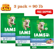 3 Pack, Iams Proactive Health Large Breed Adult Dry Dog Food with Real, 30lb/bag 1.10 per pound