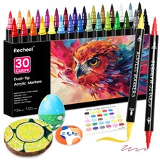 Best Recheel 30 Colors Acrylic Paint Markers Dual Tip Fine and Brush Tips for