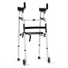 Ironmax Foldable Aluminum Alloy Walker Wheel Walking Frame W/ Seat & Armrest Pad