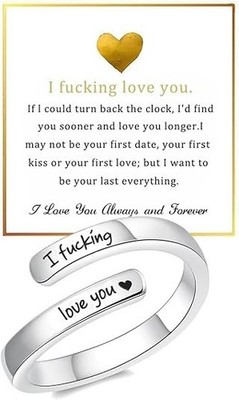 F Cking Love You Ring for Women, Hope Rings Adjustable Stainless Steel Silver