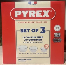 Image of Pyrex Glass Mixing Bowl Set 3 Pieces Ovenware Freezer Microwave Baking New