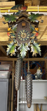 Vintage 8 Day Colorful Cuckoo Clock - Germany - Large Weights - Labored Working