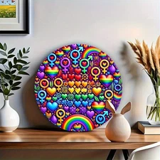 Pride Rainbow Pattern Round Metal Sign 8x8Inch
