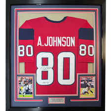 FRAMED Autographed/Signed ANDRE JOHNSON 33x42 Houston Red Jersey JSA COA Auto