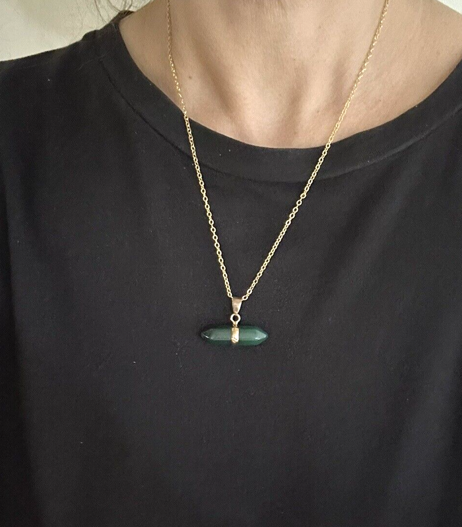 Emerald Green Gemstone Gold Plated Necklace Gift for Her-image