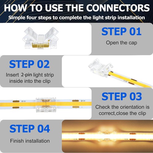5/8/10mm LED STRIP LIGHT CONNECTOR SINGLE 2 PIN WIRE JOINER ADAPTOR SOLDERLESS - Picture 9 of 12