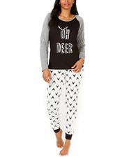 Family PJs Women's Oh Deer Pajama Set Black Medium