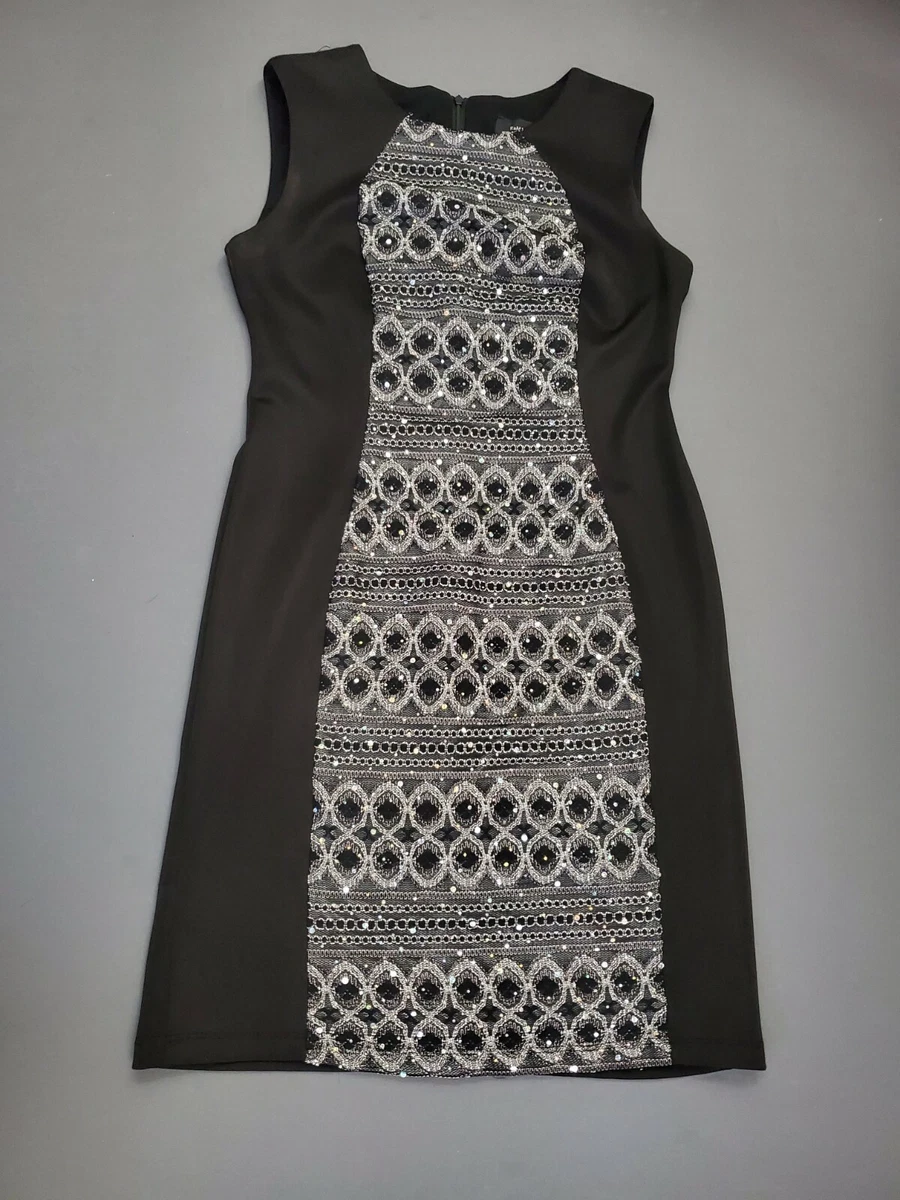 R M Richards Dress Womens Size 8 Sleeveless Sheath Sequined Black USA Made