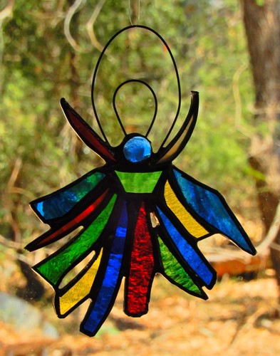 ABSTRACT RAINBOW SPIRIT ANGEL Authentic Stained Glass SUNCATCHER Australian Made - Picture 2 of 24