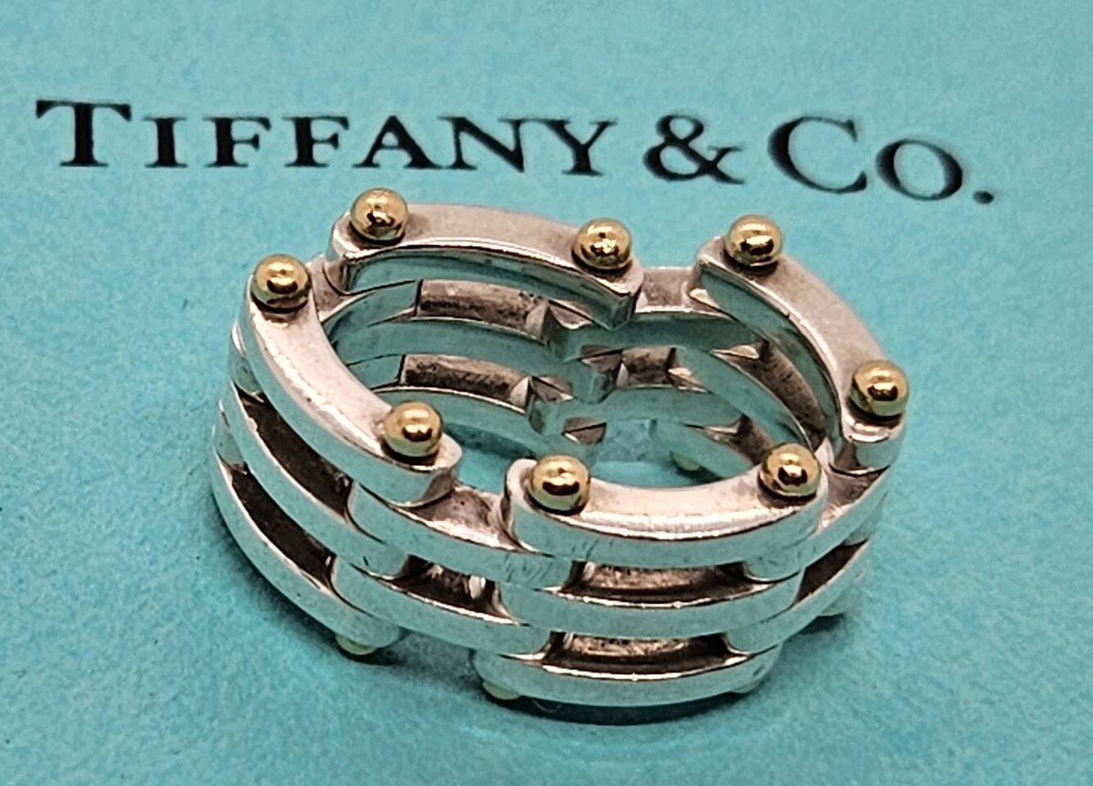Tiffany & Co 925 Silver 18K Gold Gatelink Gate Link Ring Tiffany & Co 925 Silver 18K Gold Gatelink Gate Link Ring