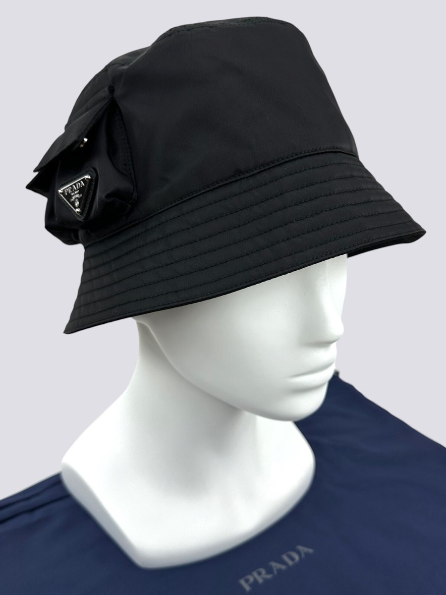 Prada Re-Nylon Metal Triangle Logo Pockets Bucket Hat Head