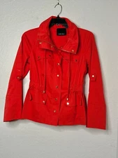 Carlisle Women’s Stretch Red Jacket Roll Tab Sleeve Full Zipper Snap Buttons Sz