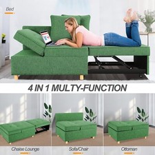4-in-1 Convertible Sofa Bed Linen Fabric Sleeper Sofa Pull Out Couch Bed 2Pillow