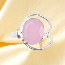 Natural Rose Chalcedony Gemstone Jewelry 925 Sterling Silver Ring All Size DL