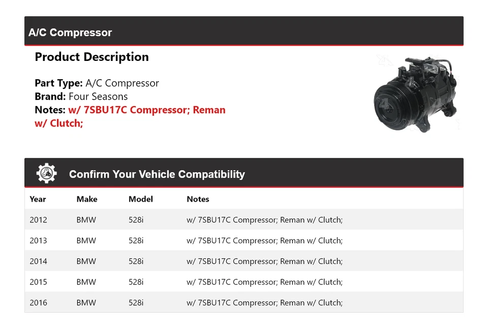 Compresor de aire acondicionado para BMW 528i 2012-2016 4 estaciones 2013 2014 2015 Foto 2 de 4
