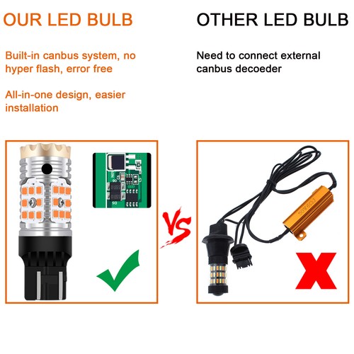 Amber 7443 7444 LED Front Turn Signal Blinker Light Bulbs Anti Hyper Flash 3K - Picture 2 of 14