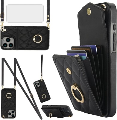 Asuwish Compatible with iPhone 16 Pro 6.3 inch Wallet Case Tempered Glass Screen