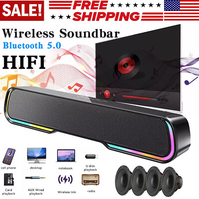Bluetooth RGB Surround Sound Bar Speaker System Music Player Wireless Subwoofer