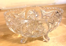 VTG CUT GLASS AMERICAN BRILLIANT  CANDY DISH SAWTOOTH EDGE 5  "FOOTED