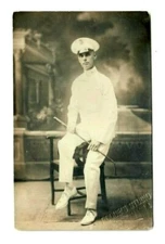 RPPC US Navy Naval Captain Commander Uniform Hat Badge Manila Photo Postcard art