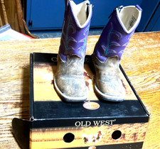 TODDLER PURPLE OLD WEST COWBOY BOOTS LEATHER SZ 4.5