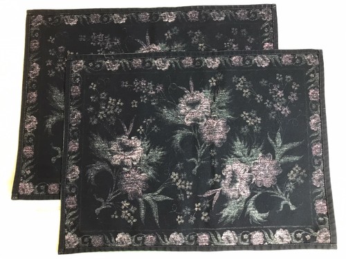 April Cornell Fabric Placemats Lot of 2 Black with Pink Floral Cottage Decor - Picture 3 of 3