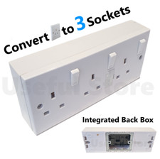 Treble Converter Socket to 3 Gang Single to Triple Electric 13 Amp Plug Outlet