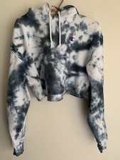 M Women Champion Reverse Weave Tiedye Crop Top Hoodie Hooded Sweatshirt Gym Fit