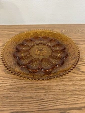 Vintage 12" Indiana Glass TIRA Amber Saw tooth Platter Deviled-Egg Relish Plate