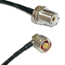 RFC195 Silver UHF Female BULKHEAD to N MALE ANGLE Coax RF Cable USA Lot