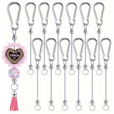 12Pcs DIY Blank Beadable Climbing Buttons for Bead Snap Hook Keychains