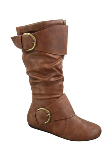 NEW Women's Faux Leather Suede Flat Heel Zip Mid Calf Boots Shoes Size 5 - 10 - Picture 37 of 59