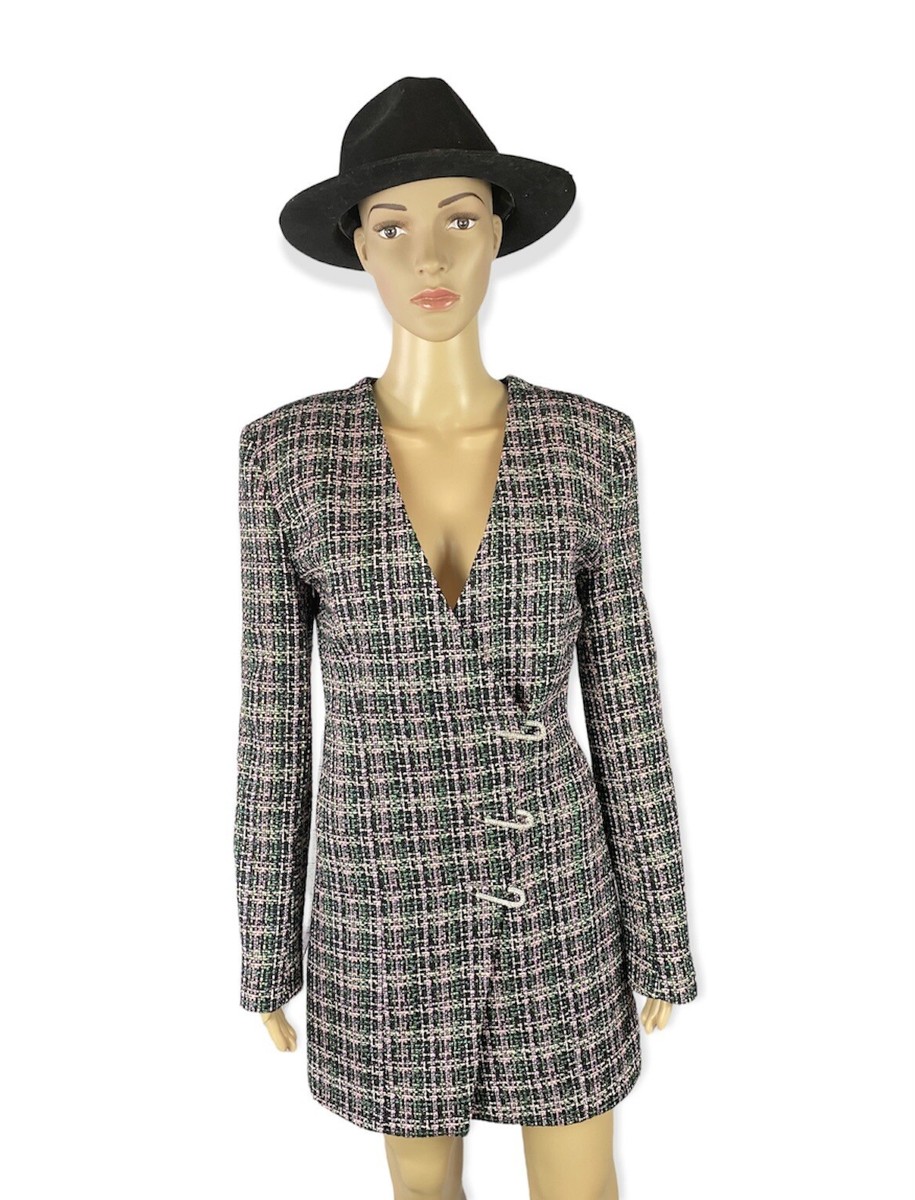ZARA Multicolor Structured Metallic Tweed Blazer Dress Size