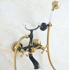 Black Gold Brass Bathroom Tub Faucet Hand Shower Bathtub Filler Tap Swivel Spout