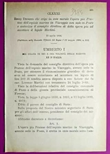 VIAREGGIO, ROYAL DECREE ERECTS IN MORAL ENTITY THE WORK PIA PRATESE HOSPICE-3984