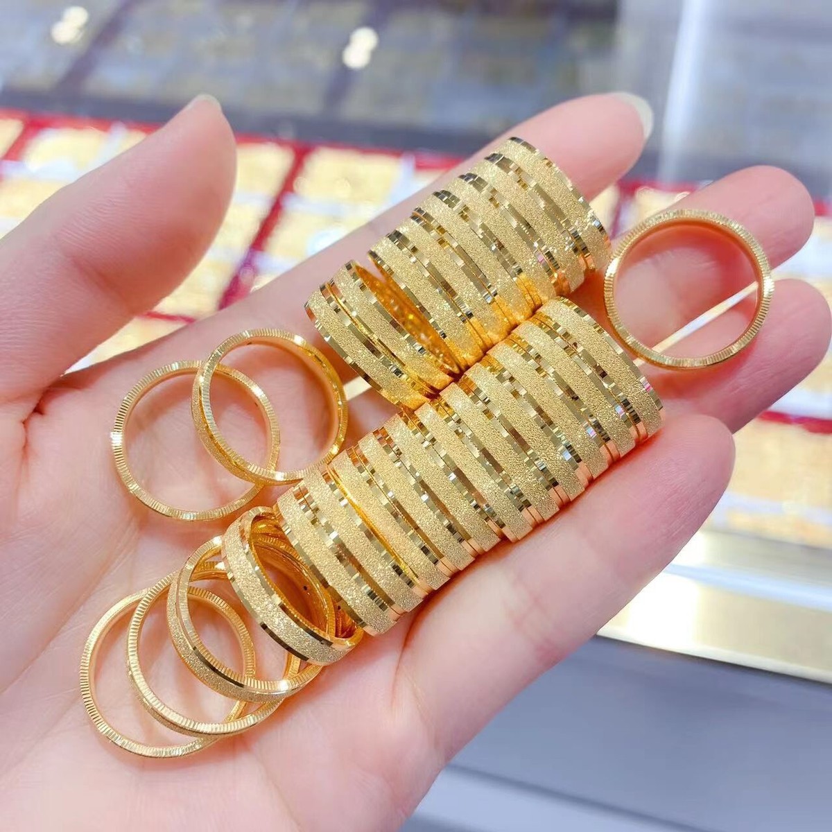 1pcs Pure 999 24K Yellow Gold Men Women Band Shiny Frosted Rings