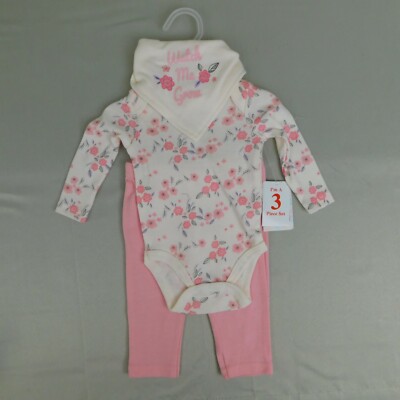 Pink Rose Print Bodysuit Bandana Leggings Baby Outfit Set 6-9 Months