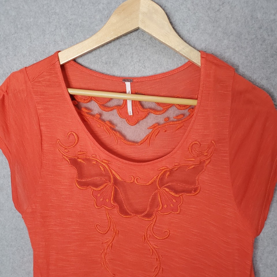 Free People Top Size XS Sweet Pepper Butterfly Cutout Orange Casual