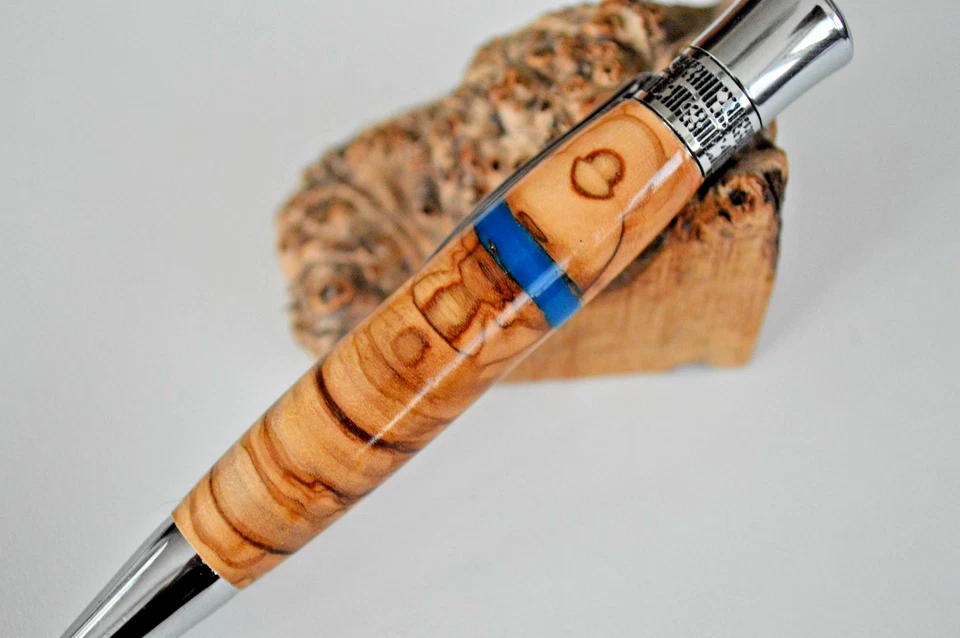 Sehr Schöner Drehkugelschreiber gedrechselt aus edles Oliven Holz mit Geschenkb - Bild 2 von 4